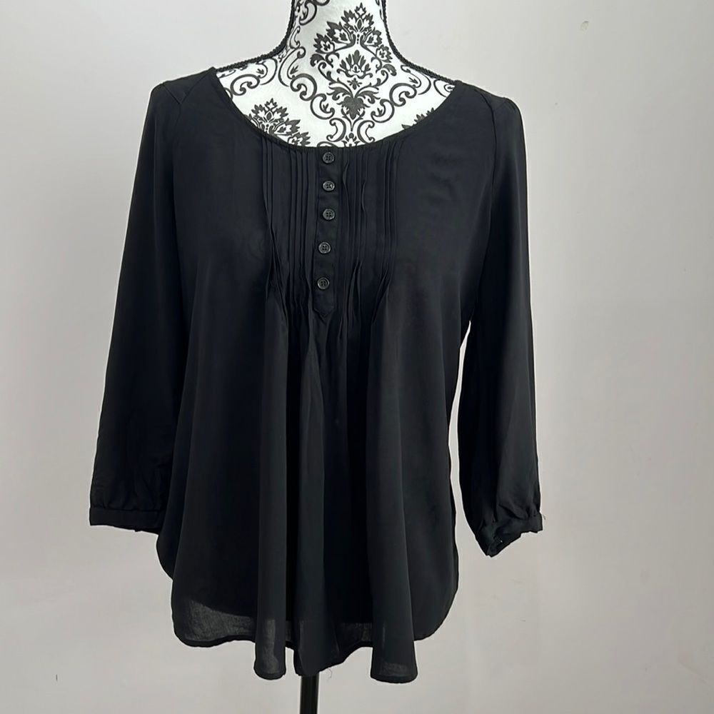 SPENCE Black Peasant Tunic Top Boho Long Sleeve Large